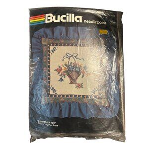 Bucilla Needlepoint Floral Basket Pillow Kit Vintage Craft Embroidery Needlework